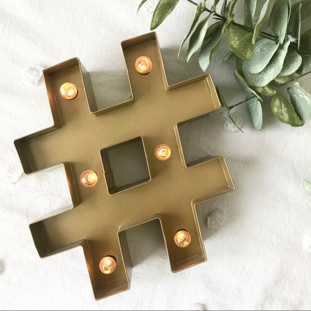 Golden Metal Light Up Hashtag Decor